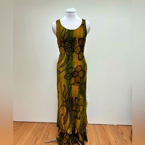 Green and yellow maxi dress